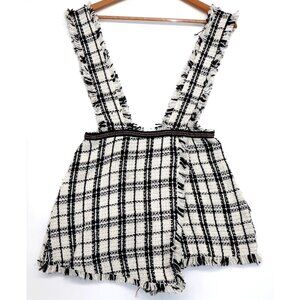 Pink & Flare Plaid Tweed Overall Frayed Edges w/ Shorts V-Neckline Women's Small